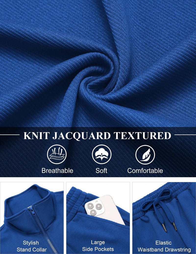 COOFANDY Blue Sweatsuit Mens Athletic Track Suits 2 Piece Set Plus Size Track Suit Long Sleeve Running Fashion Set