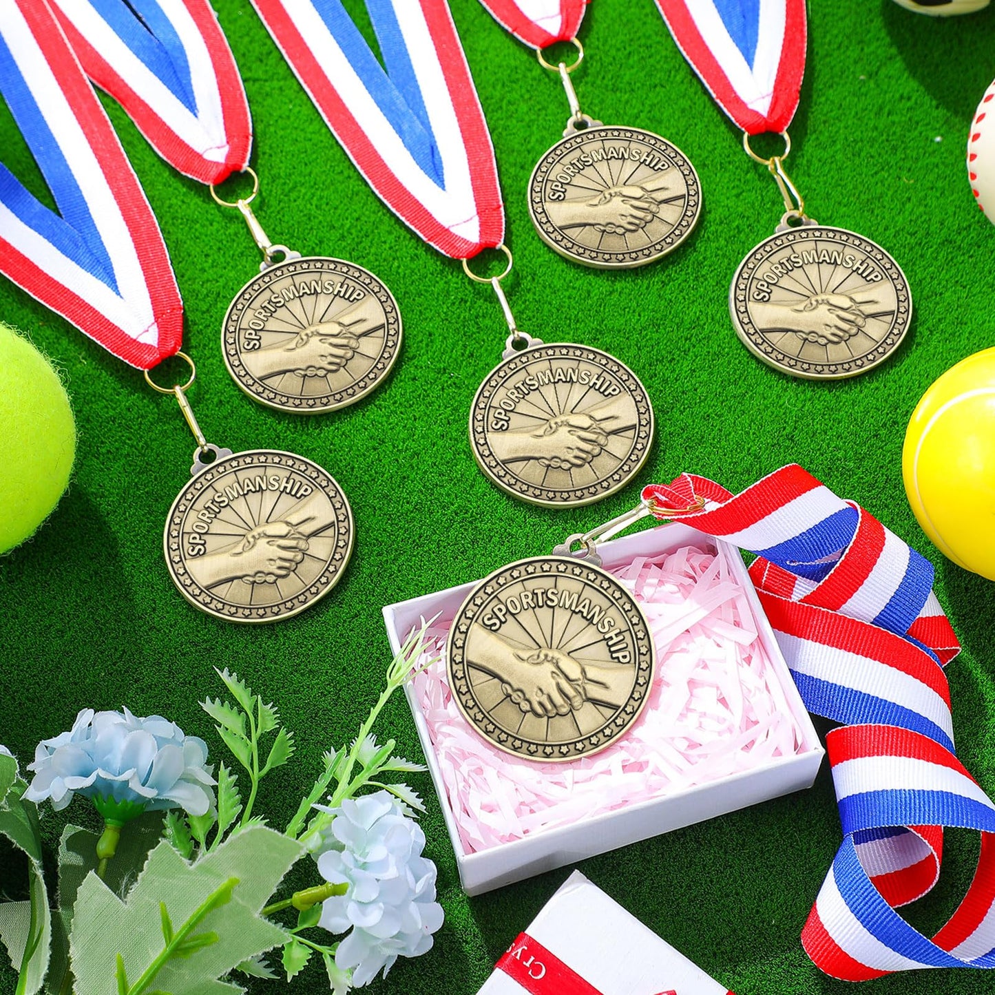 Remuuly 30 Pcs Gold Medals Bulk 2'' Basketball Soccer Baseball Volleyball Football Lacrosse Kickball Cheer Bowling Trophy Medals for Awards for Sports Participation Winner Gift(Gold,Sportsmanship)