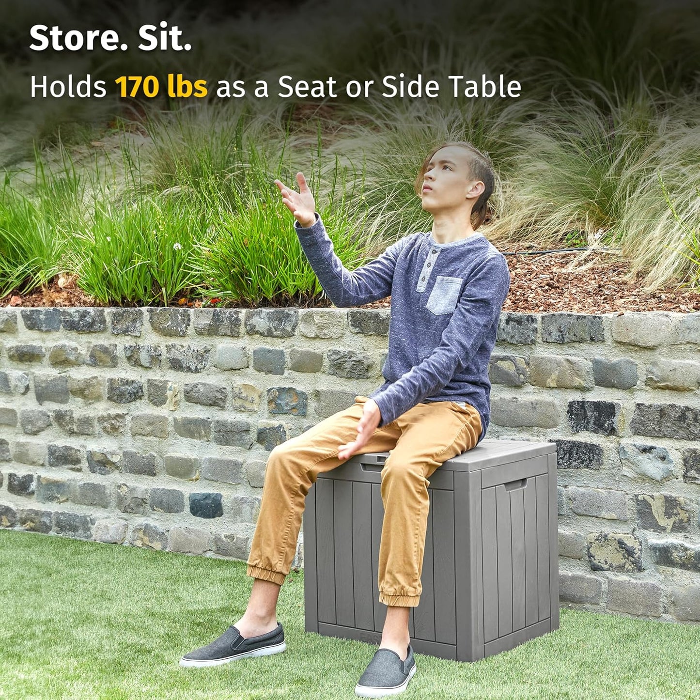 31 Gallon Waterproof Outdoor Storage Box - Lockable Resin Deck Bin for Patio Cushions & Tools - UV Resistant, Black