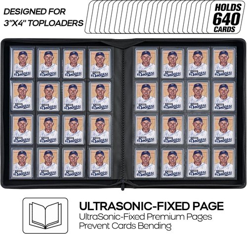 D DACCKIT Top Loader Binder - Holds 640 Cards | 16-Pocket Sky Blue Binder for Trading & Sports Cards