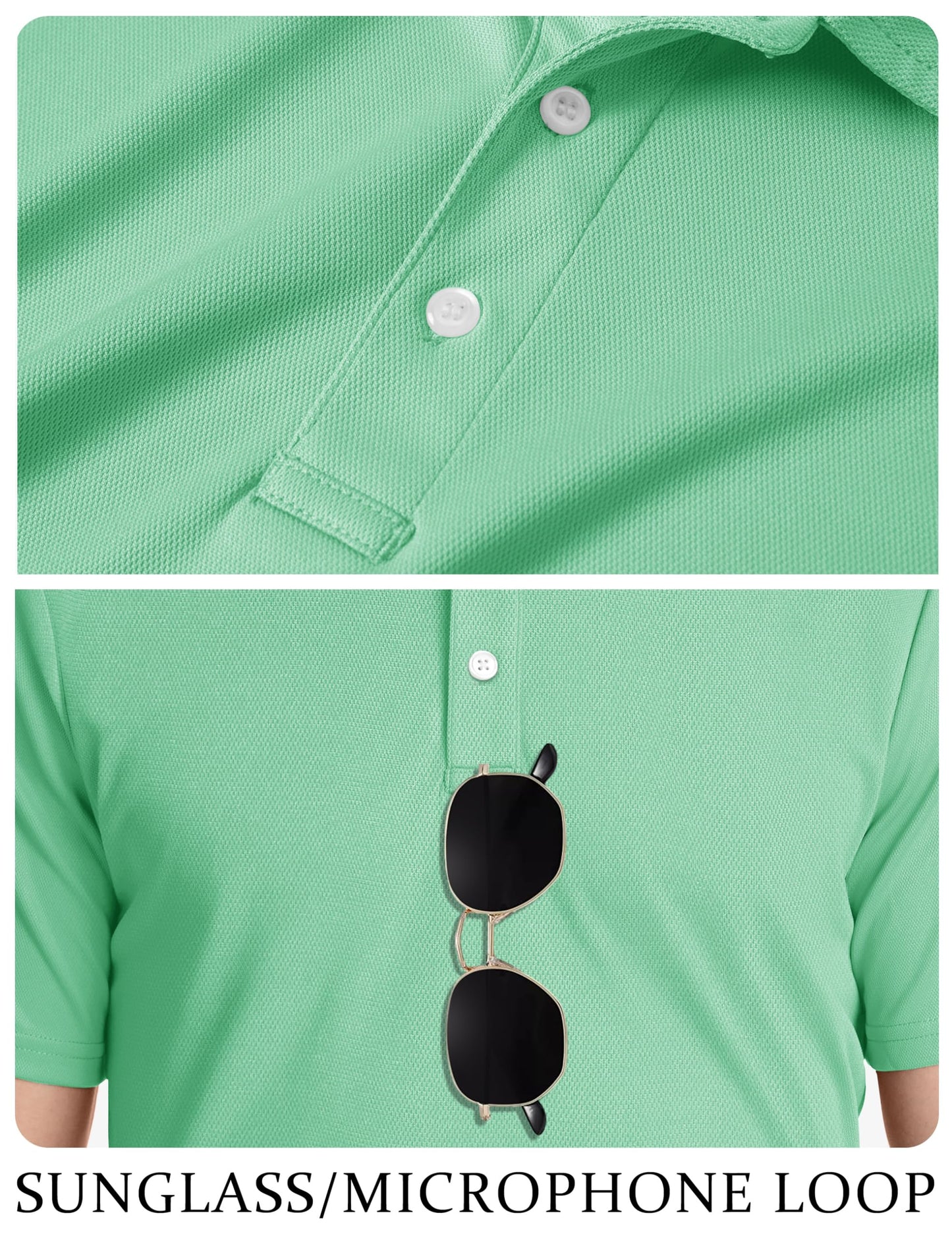 TACVASEN Mens Golf Shirt Dry Fit Mens Polo Shirts Short Sleeve Performance Golf Polos for Men with Collar Work Shirts Mint Green, 3XL