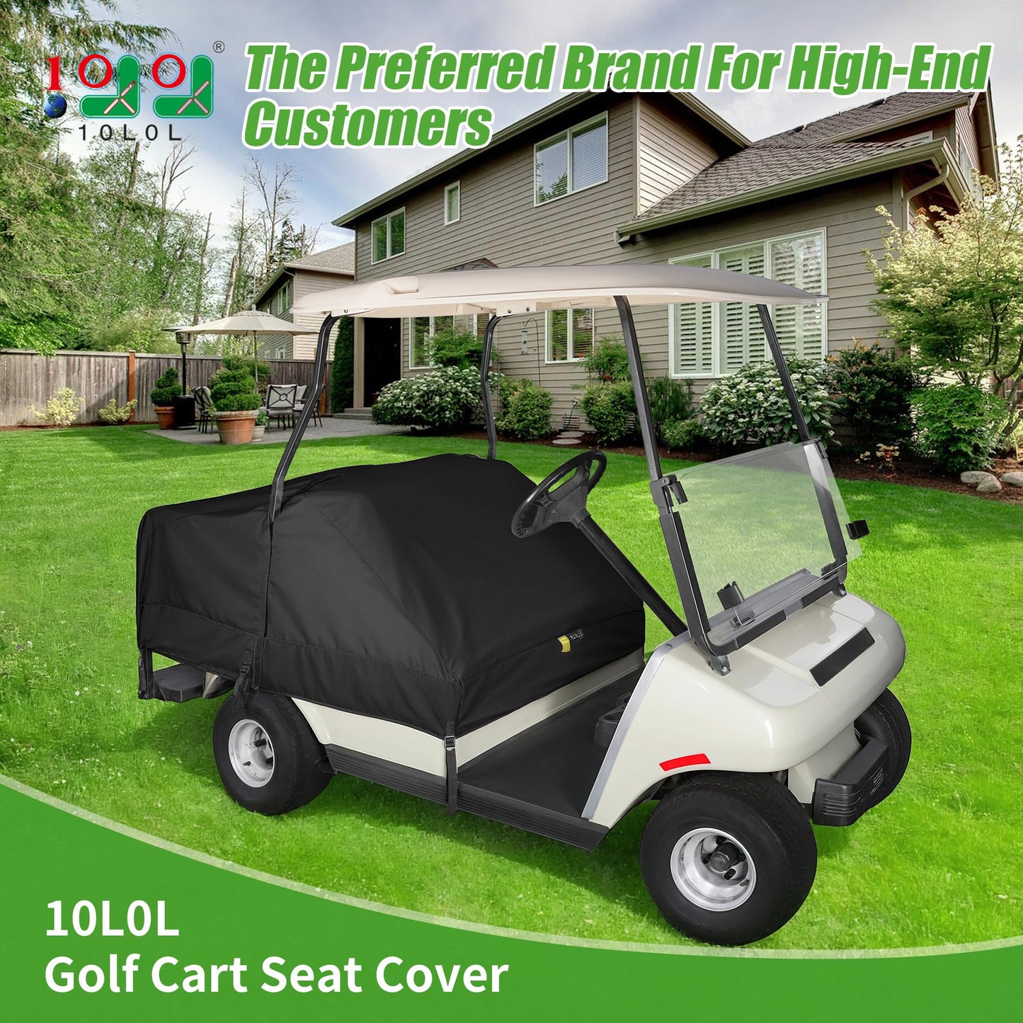 10L0L Universal Golf Cart Seat Covers 4-Passenger, Waterproof Dustproof UV Resistant, Heavy-Duty All-Weather Protection for Club Car EZGO Yamaha and Most Golf Carts (All Black)