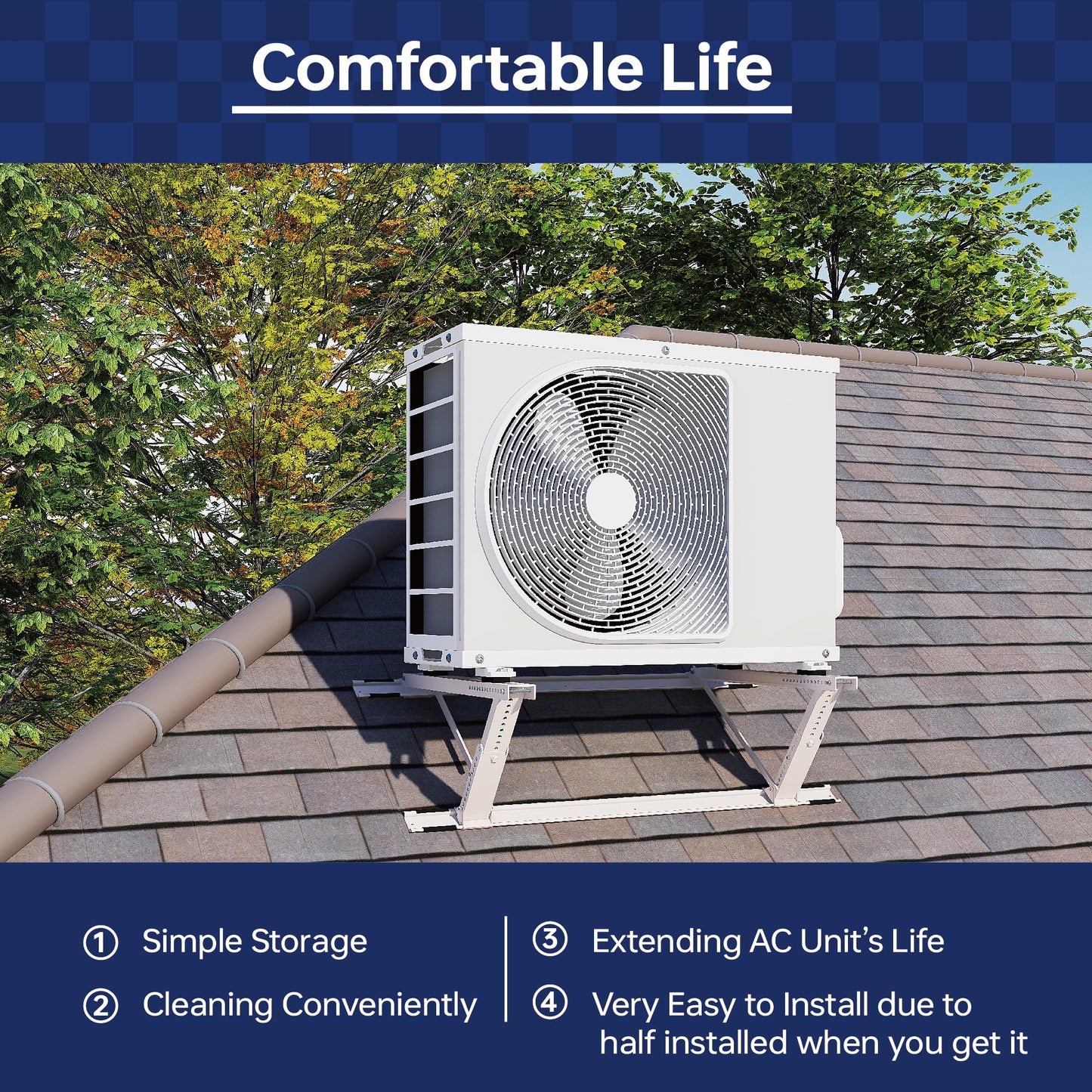 WeCooper Rooftop Mini Split Mounting Bracket 9000to24000BTU,Heavy Duty Adjustable Roof Bracket More Stability&Level for Ductless Minisplit AC Condenser Unit&Heat Pump,Support to 335LB Off White