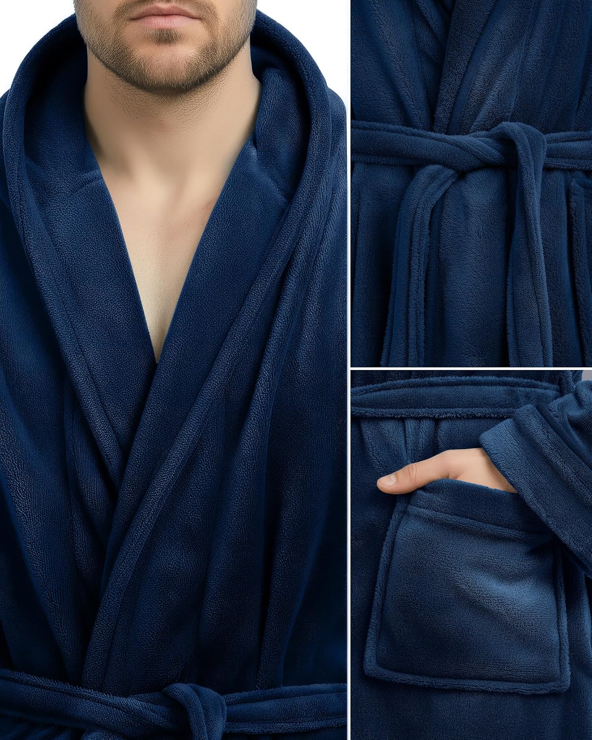 NY Threads Men's Hooded Robe - Luxury Plush Fleece Bathrobe for Spa & Relaxation