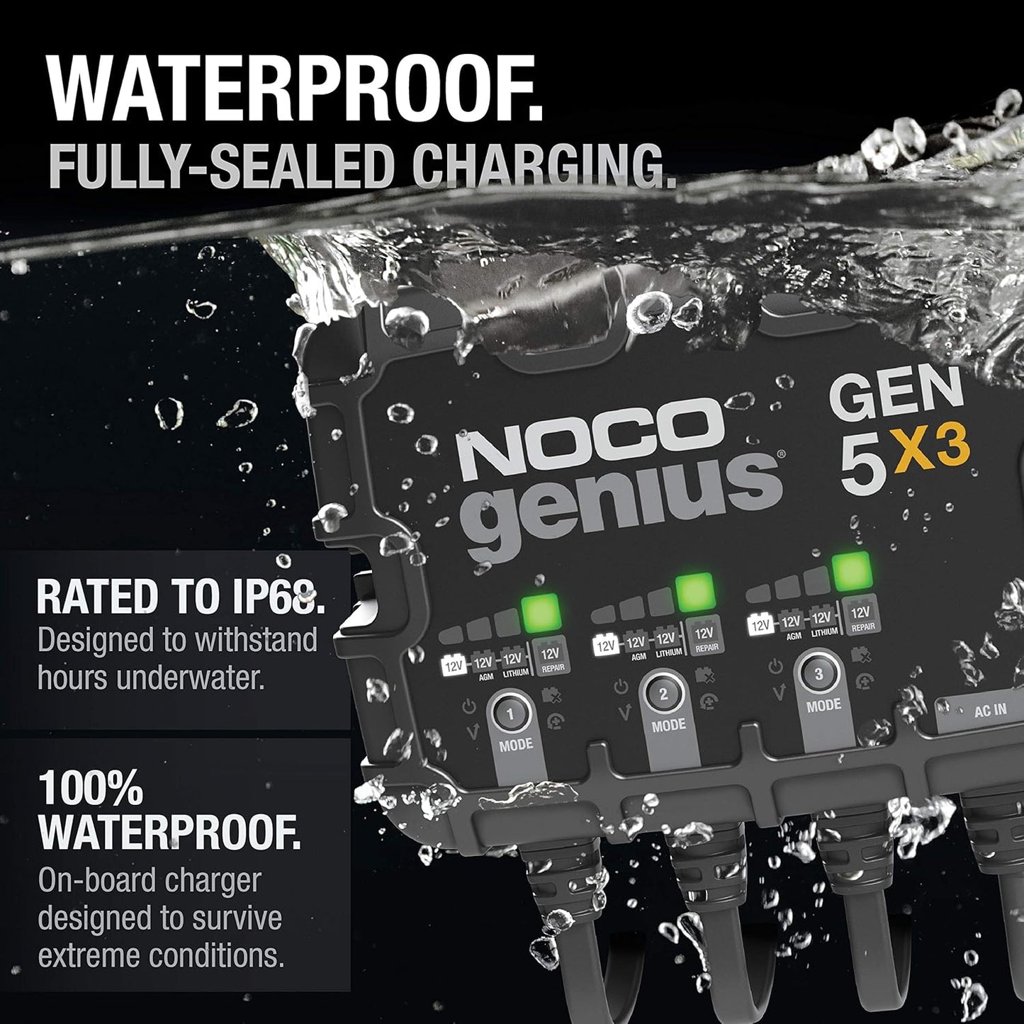 NOCO Genius GEN5X3 Onboard Battery Charger - 3-Bank, 15A, Waterproof 12V with Overcharge Protection & Temp Compensation