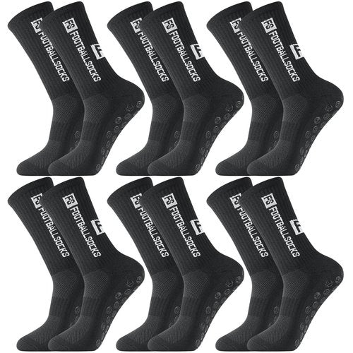 GGSTDDUP 6 Pairs Grip Soccer Socks for Men Anti Slip Athletic Socks Non-Slip Sports Football Basketball Socks with Grip Pads (Black)