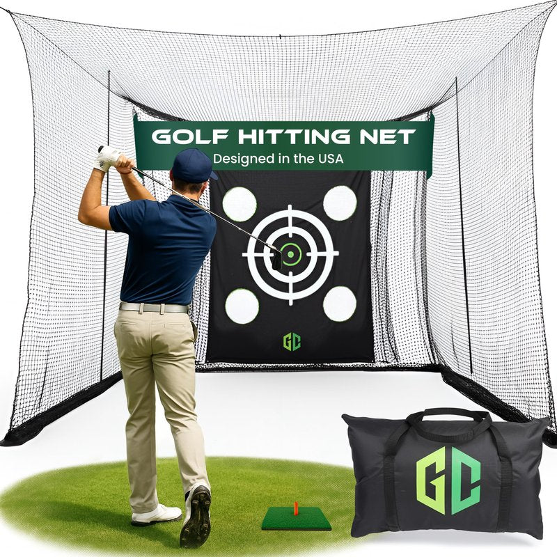 Premium Golf Hitting Net 10x10x10FT (Net Only) - Golf Practice Net with Targets, Protection & Strike Net, Mat & Tee, Carry Bag (No Metal Frame) Golf Nets for Backyard, Indoor, Outdoor, Garage