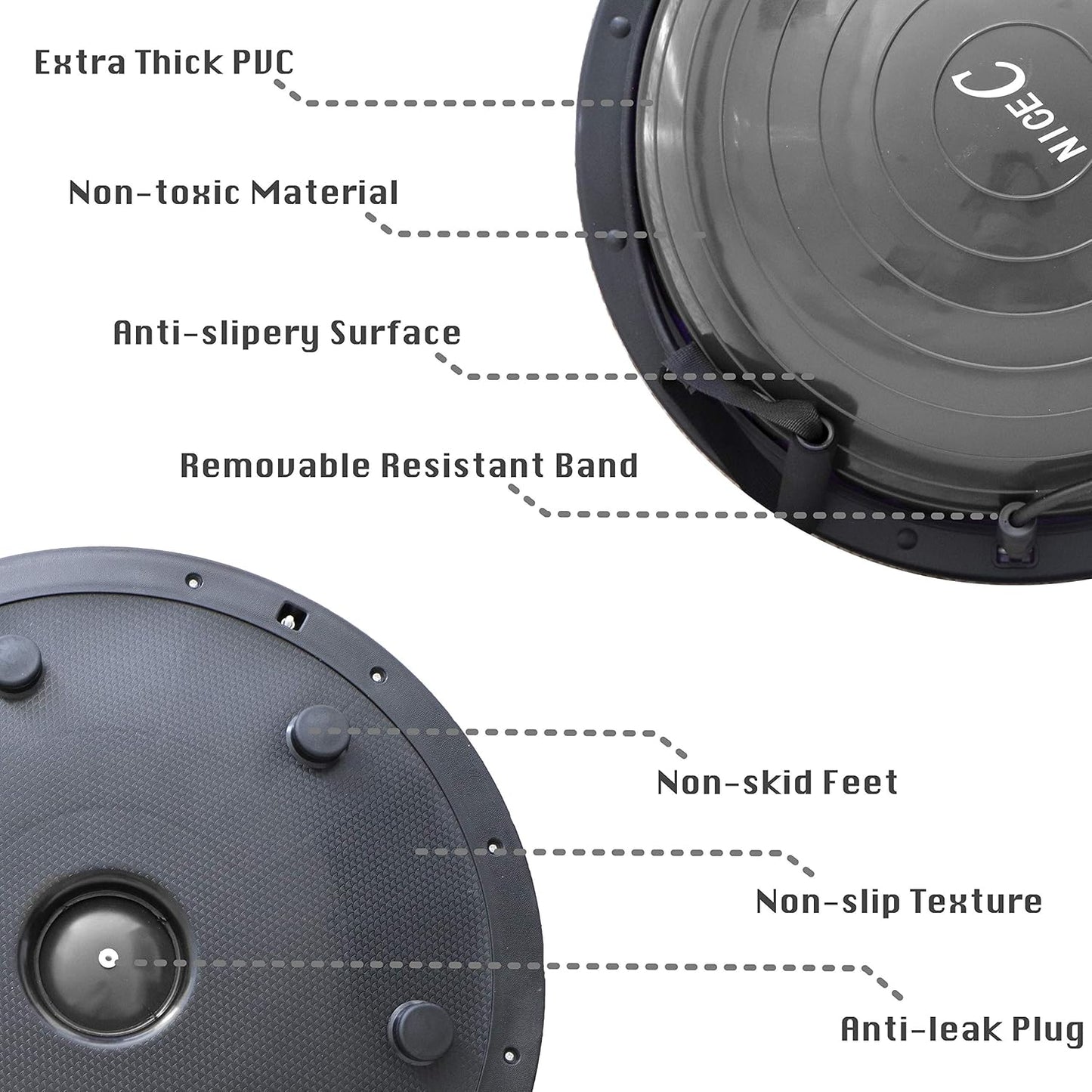 Nice C Balance Ball - Half Balance Trainer with Resistance Band & Bonus Foot Pump | Fitness & Yoga