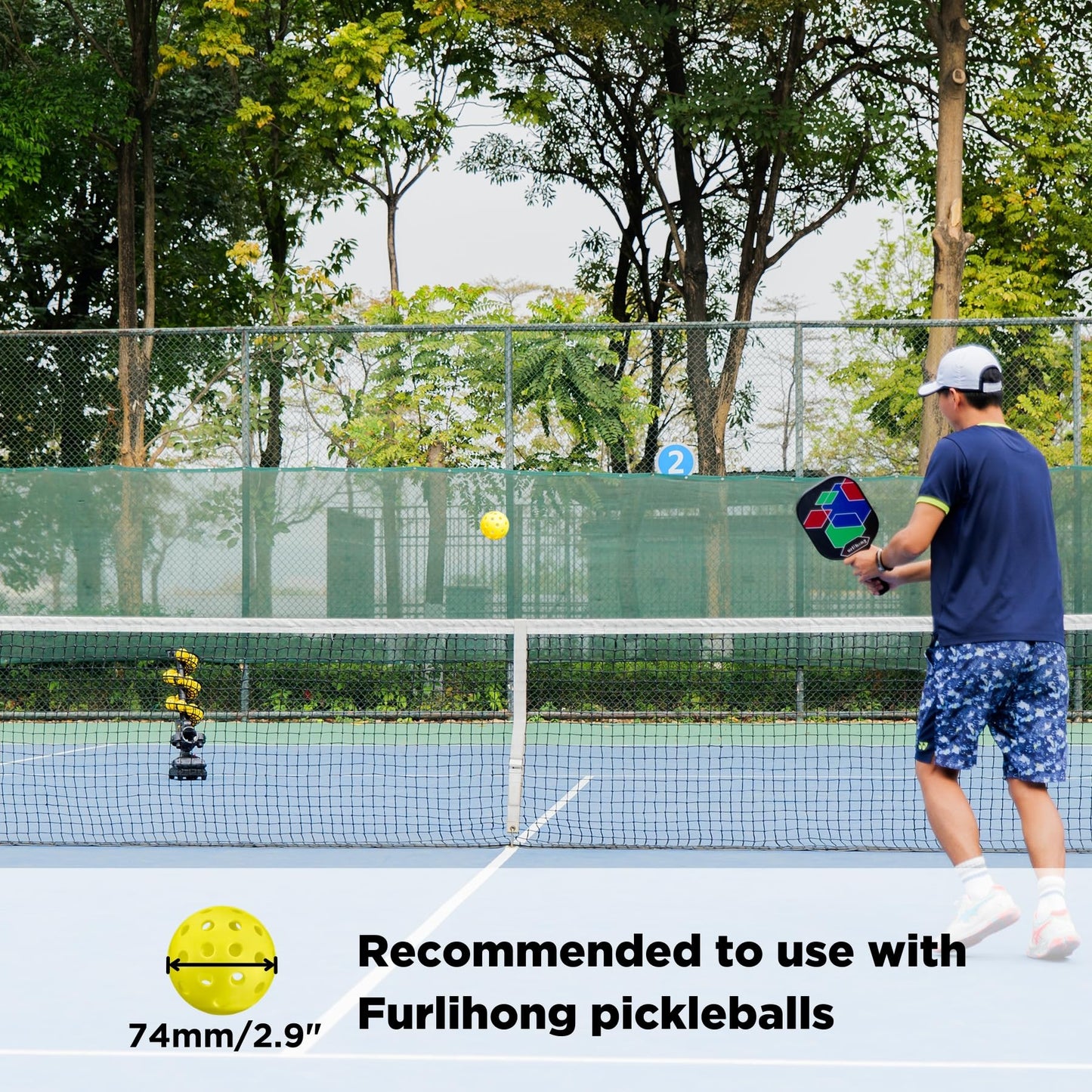 Furlihong 3802PBH Pickleball Machine, Adjustable Speed & Angles, Pickleball Launcher with Auto Swing Base, Powered by Power Bank/Batteries/AC Power, for All-Level Training