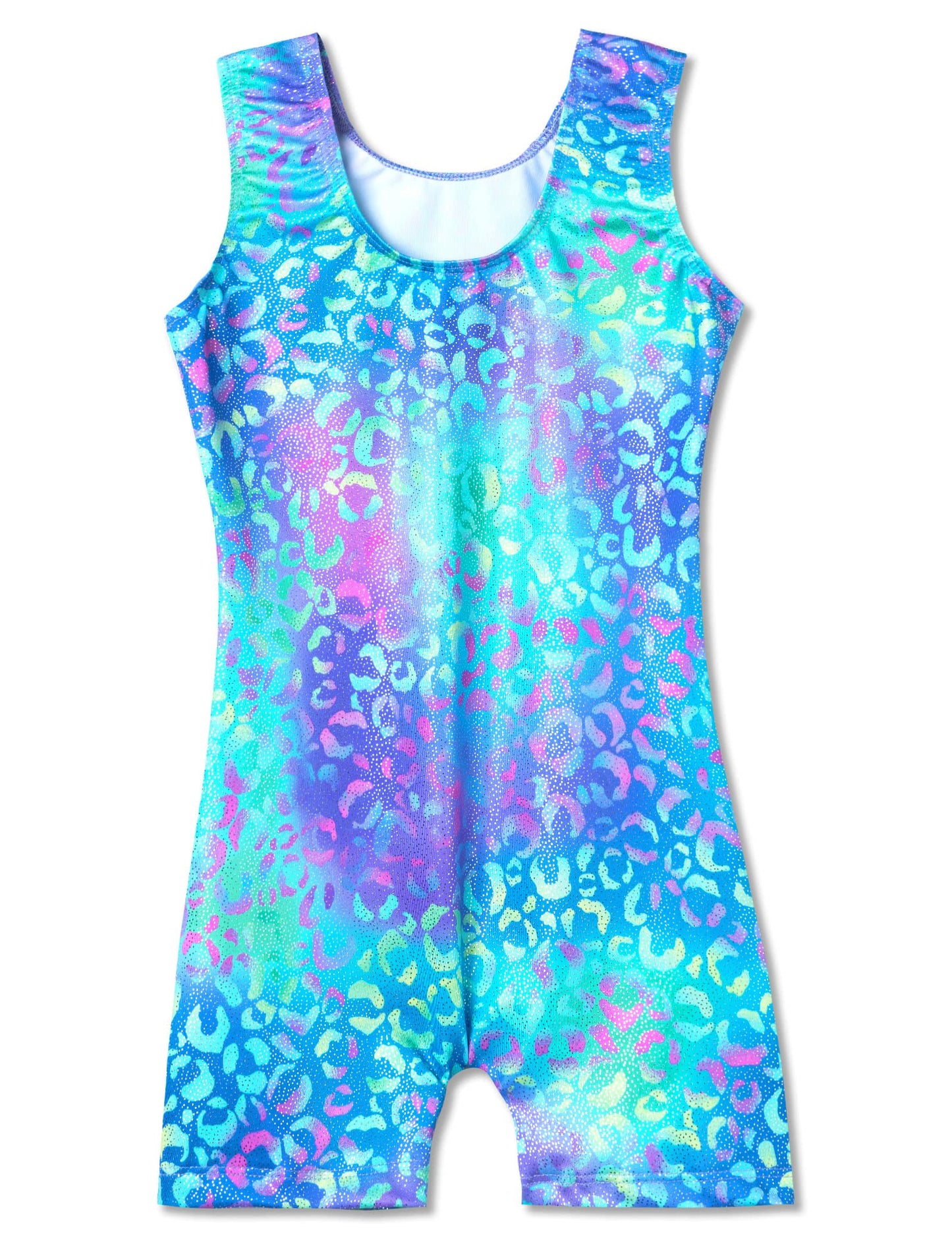 Domusgo Toddler Girls Leotards Gymnastics Size 2t 3t Shiny Colorful Green Purple Leopard Sleeveless Unitard with Shorts
