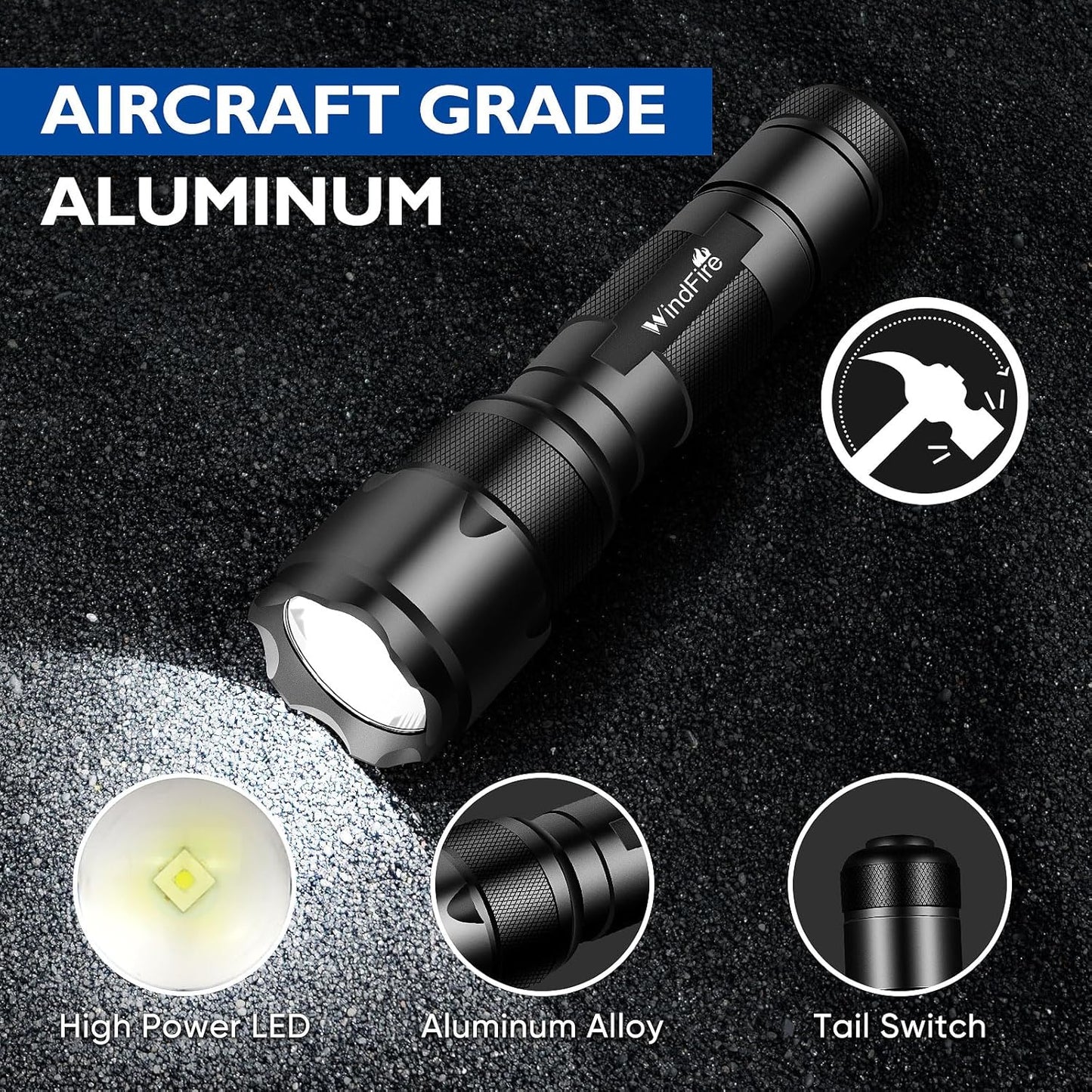 WINDFRIE LED Tactical Flashlights - 2 Pack Bright EDC Emergency Lights | Water-Resistant Handheld Design