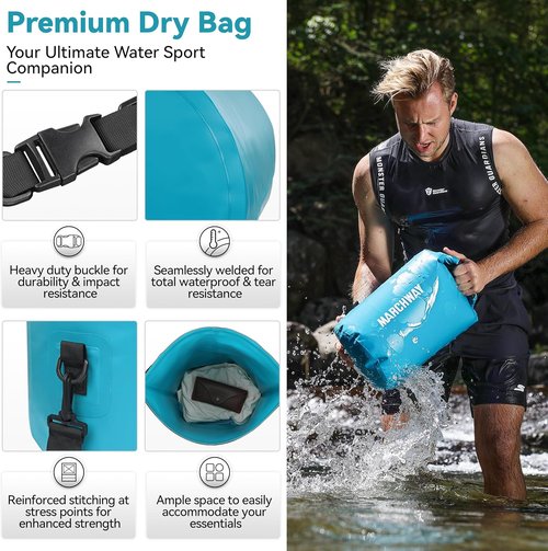 MARCHWAY Waterproof Dry Bag Backpack - Floating Roll Top Sack for Kayaking, Camping & Fishing | 5L/10L/20L/30L/40L