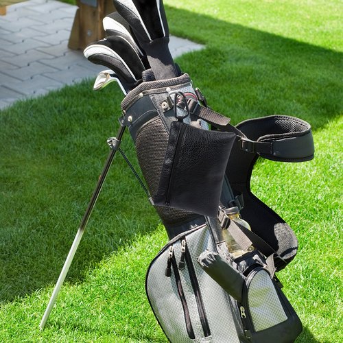 Klmnop Golf Ball Bag, Leather Golf Tee Bag Pouch with Zipper, Black Golf Valuables Pouch for Golf Balls, Tees, Gloves(Black)