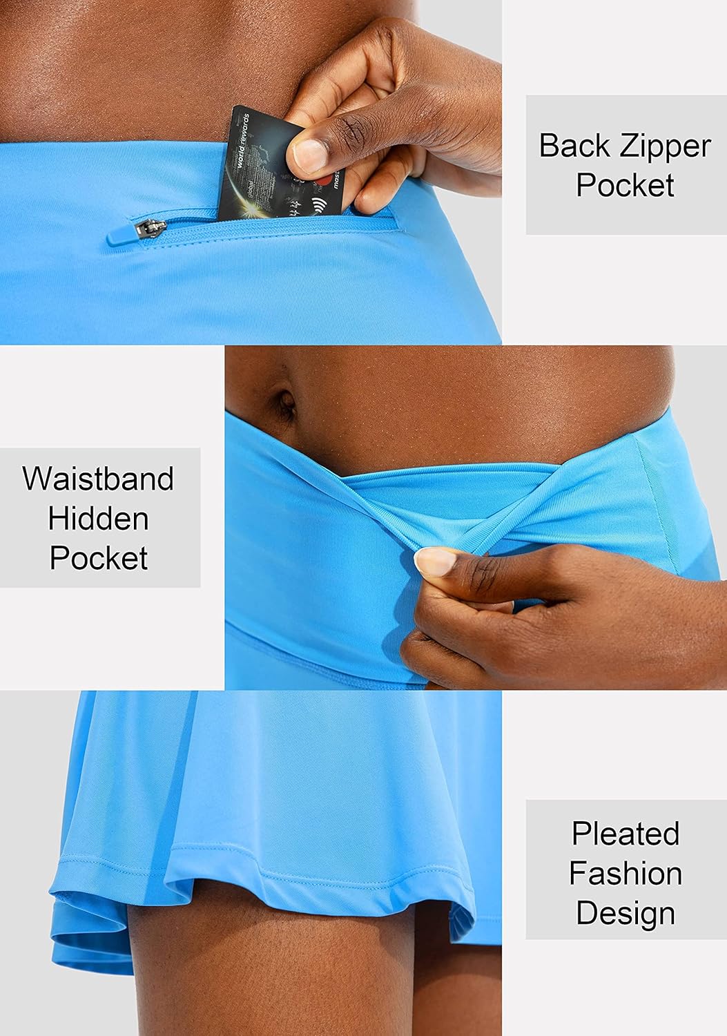 SANTINY Women's High Waisted Pleated Tennis Skirt - 4 Pockets Athletic Golf Skorts for Casual Wear