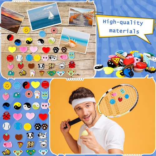 Spaluck 36 Pcs Cute Tennis Racket Vibration Dampener Funny Cartoon Silicone Tennis Absorber Dampeners for Sport Racquetball Tennis