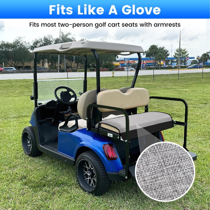 T TGBROS Golf Cart Seat Covers, Universal Golf Cart Seat Towel Blanket with 4 Side Pockets, Anti-Slip Bottom for 2 Seats EZGO, Yamaha & Club Car - Black Leather & Breathable Linen
