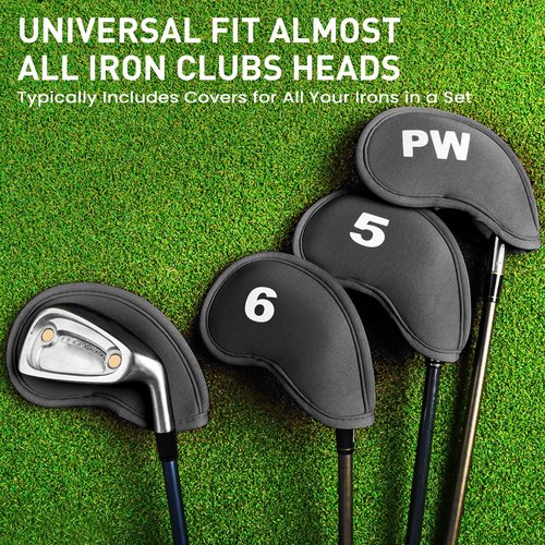 Golf Iron Head Covers Neoprene Hook and Loop Design Value 10-Piece Set for Men Women, Lightweight Headcover for Irons Soft Protection in Blue Black Pink (Black)