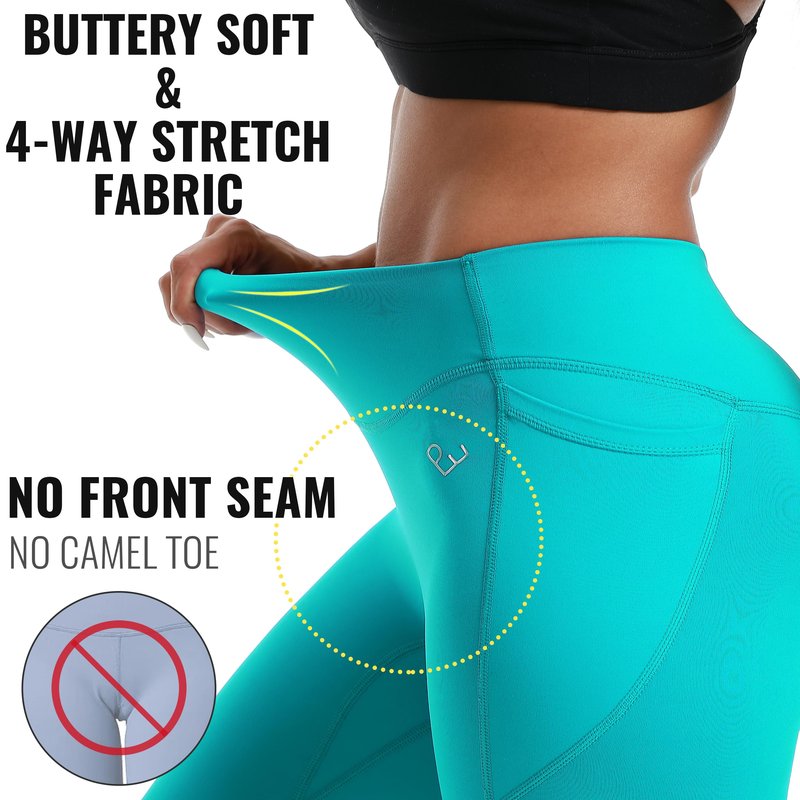 PaletteFit No Front Seam Leggings with Pockets for Women, Tummy Control High Waisted Leggings, Women's Workout Gym Yoga Pants (Ocean Green, L)