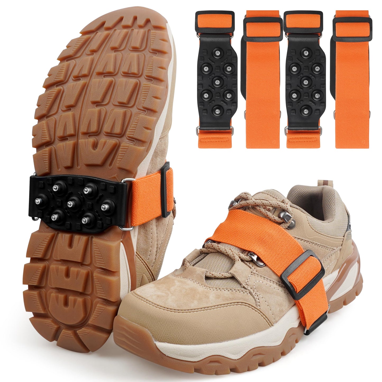 Mid-Sole Ice Cleats Crampons Snow Traction Cleats for Shoes and Boots Non-Slip Crampons with Adjustable Straps 7 Tungsten Studs for Secure Grip for Walking Jogging Hiking (Large/X-Large, 2 Pairs)