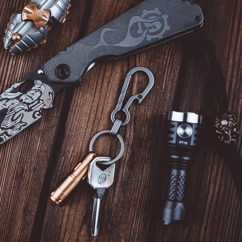 KeyUnity KM01 Titanium EDC Keychain Clip with Bottle Opener, Quick Release Carabiner Key Ring Holder for Men (KM01 (Sandblasted))