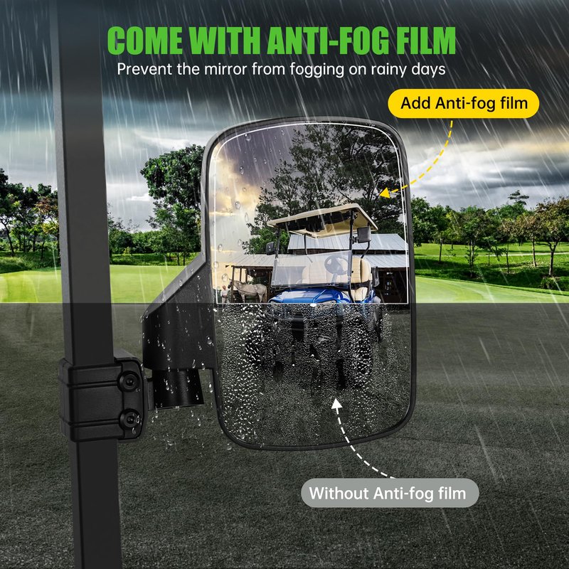 10L0L No-Drilling Golf Cart Side Mirrors - Universal Fit for Yamaha/Club Car/EZGO, 180° Foldable Shatterproof Glass with Anti-Fog & Reflective Stickers