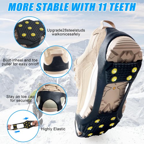Ice Cleats for Shoes and Boots Snow Walk Traction Cleats Crampons Anti Slip 11 Studs Ice Snow Grippers Overshoe for Walking on Ice and Snow (X-Large(10-13.5 men/11.5-14 Women))