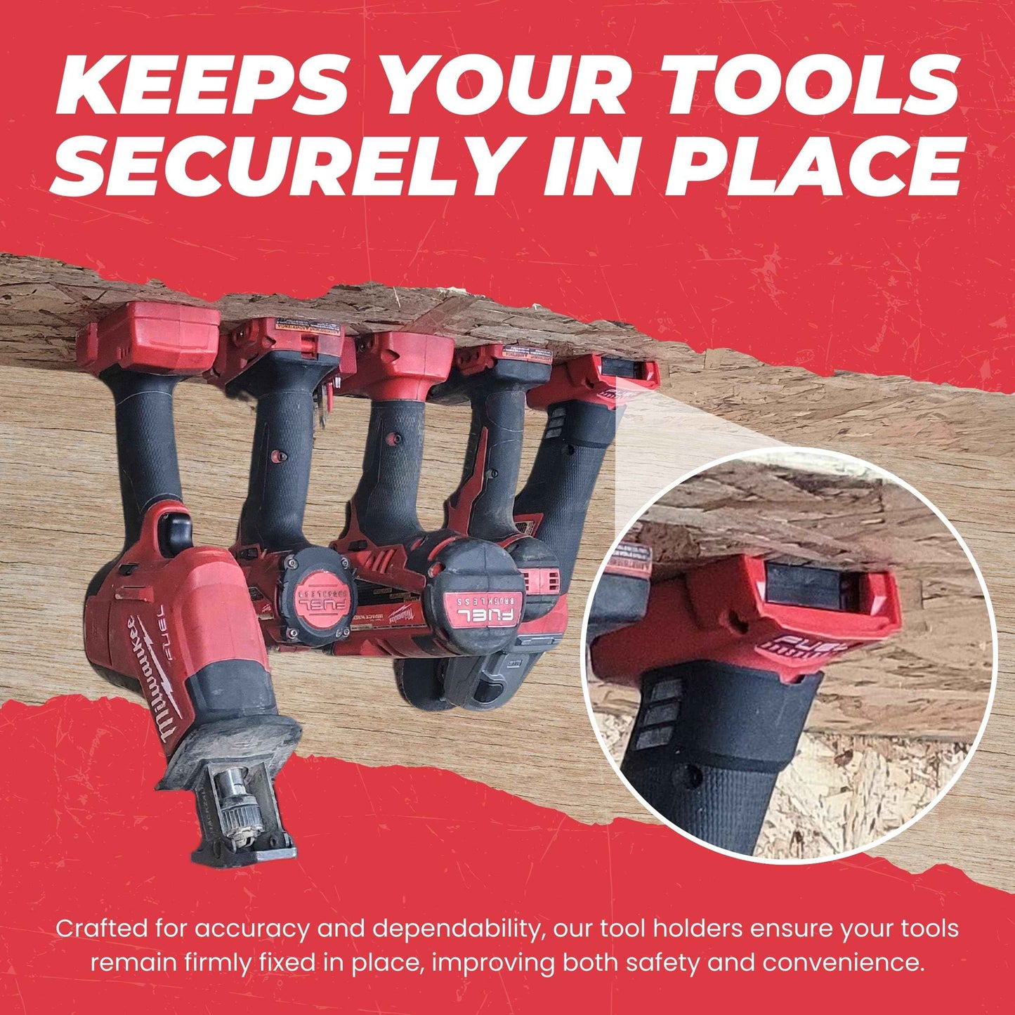 Commander Tool & Garage Organization | Milwaukee Tool Holder, Mounting Plate/Wall Mount, Tool Organizer, and Storage System for M18 Power Tools (Black, Pack of 10)