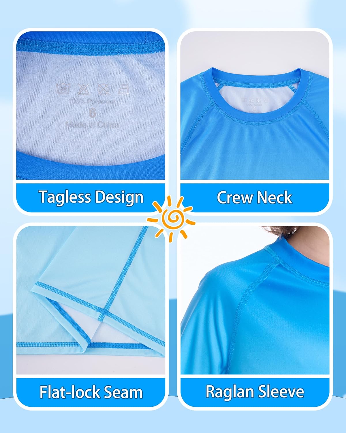 Skiennix Boys' Long Sleeve Rash Guard - UPF 50+ UV Protection Swim Shirt for Beach & Surf