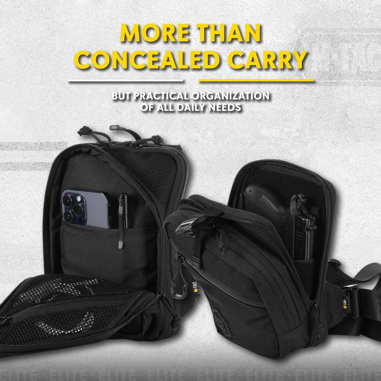 M-Tac Elite Tactical Sling Bag for Men - Crossbody Bag - Concealed Carry Chest Bag - Black Sling Backpack