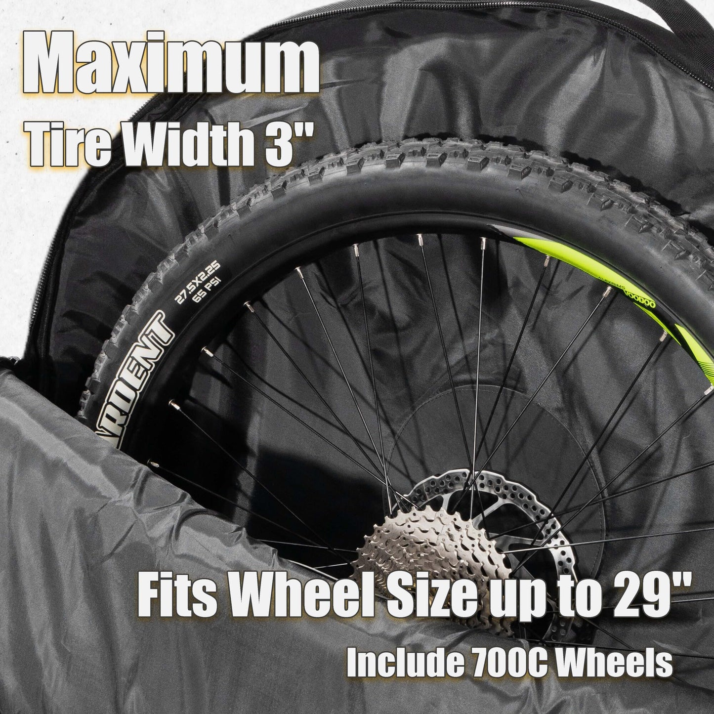 CyclingDeal Bike Bicycle Single Wheel Bag - Quality Foam Pads for 700c Road Bike & 26" 27.5" 29" MTB Wheel with Max Tire Width 3" - Quality Nylon 600D - with Handle & Detachable Shoulder Strap