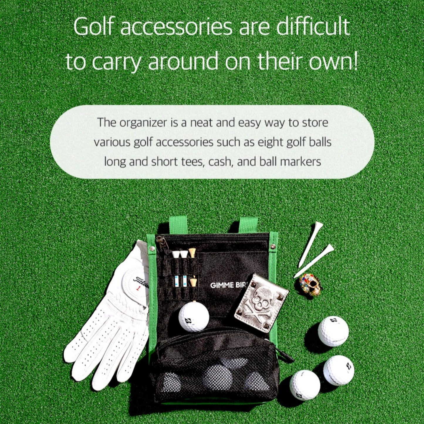 mahalo squad Cart Hanging Golf Bag Organizer, Gifts for Men & Women, Club Accessories Holder for Ball, Tee, Valuables, Glove, Marker Set, Divot Tool, Small Shag Pouch with Zipper Case