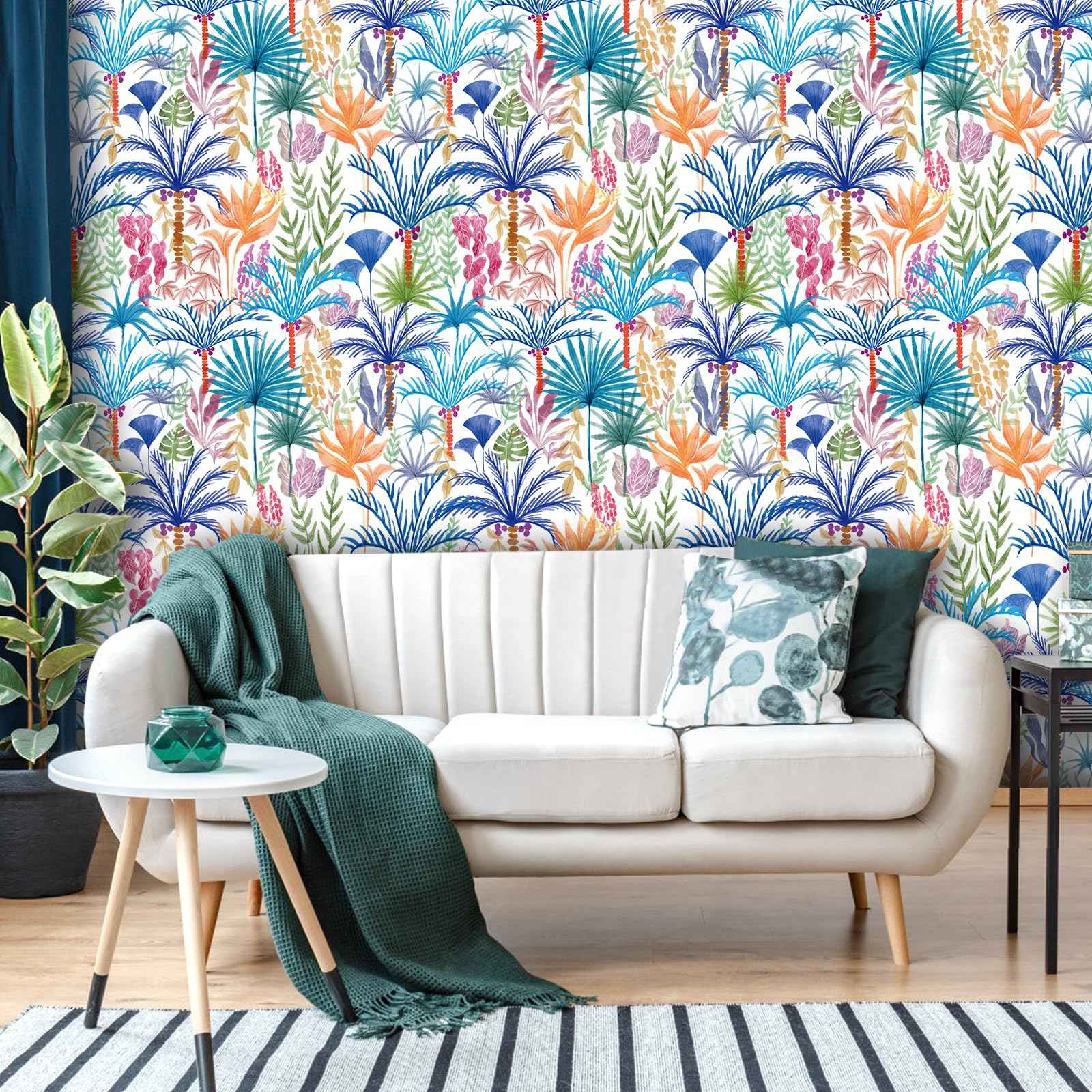 practicalWs Boho Peel and Stick Wallpaper Floral Decorative Wallpaper Beach Tropical Coconut Tree Self Adhesive Wall Paper Vinyl Wrap Roll 17.7" x 118.1"