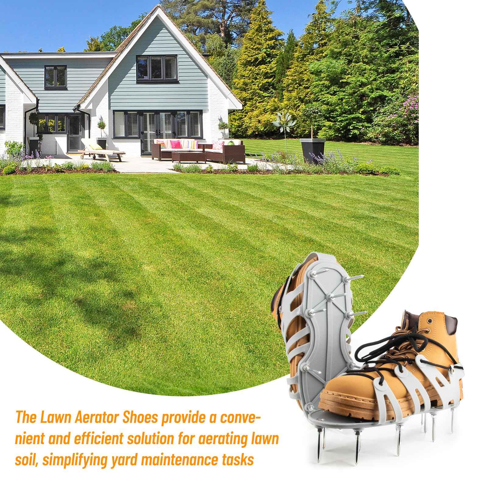 JIAN BOLAND Lawn Aerator Shoes - Wrap Around Lacing Design Spiked Shoes for Lawn Aerator, Flexible Bendable Sole Walk Freely One Size Fits All, Grass Aeration Spikes Tools