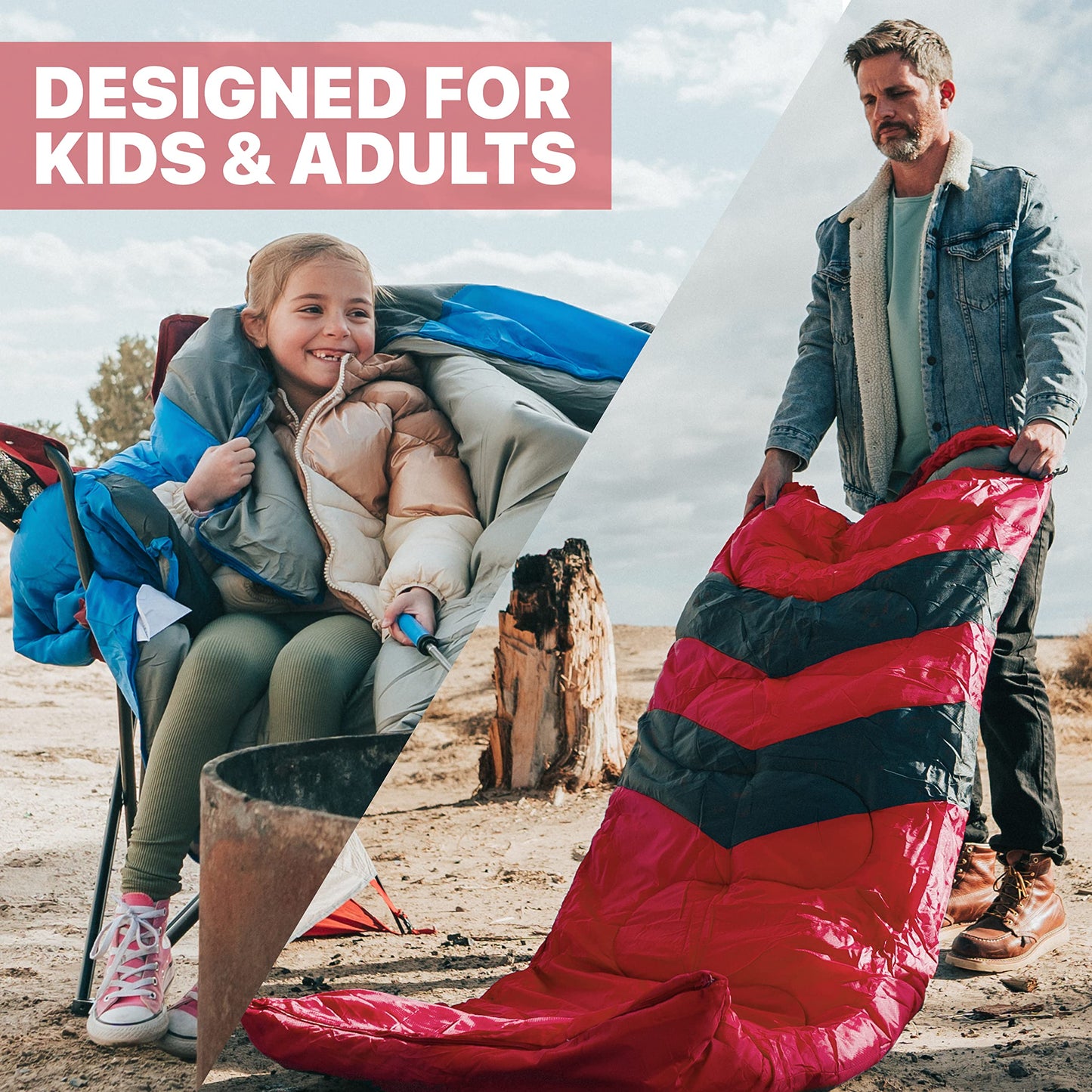 MalloMe Sleeping Bags for Adults Cold Weather & Warm - Backpacking Camping Sleeping Bag for Kids, Girls, Boys - Lightweight Camping Essentials Gear Accessories Hiking Sleep Must Haves Single & Double