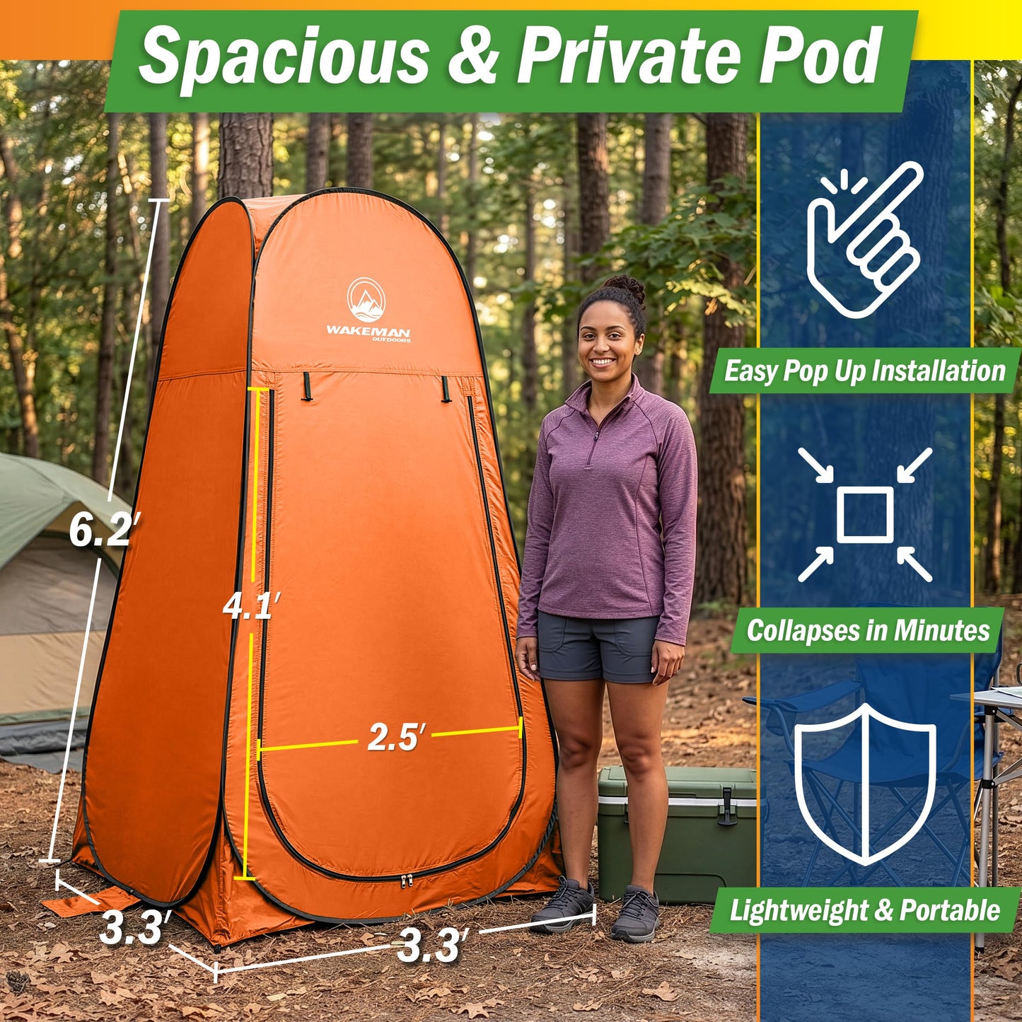 Pop Up Pod - Privacy Shower Tent, Dressing Room, or Portable Toilet Stall with Carry Bag for Camping, Beach, or Tailgate by Wakeman Outdoors (Orange)