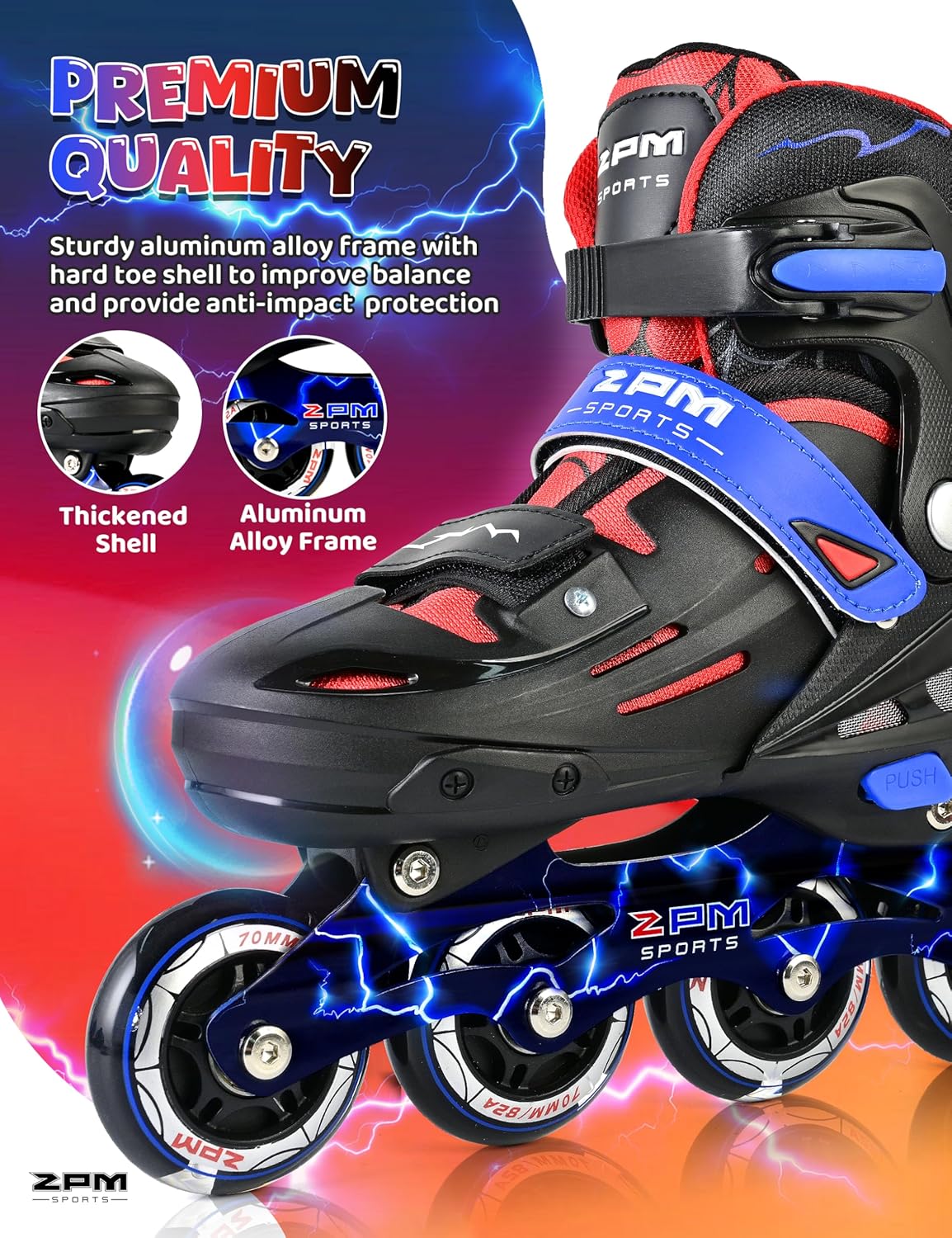 2PM SPORTS Inline Skates for Kids | Adjustable Light-Up Roller Skates for Ages 5-12