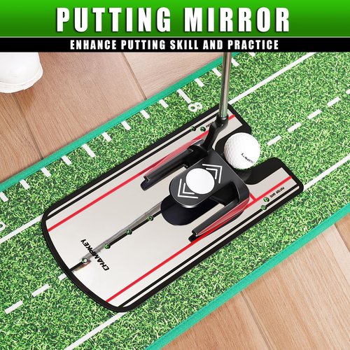 CHAMPKEY Premium Wooden Golf Putting Mat with 3 Golf Putting Gates - Realistic Putting Surface Simulates Real Golf Putting Green - Improve Putting Accuracy and Challenge