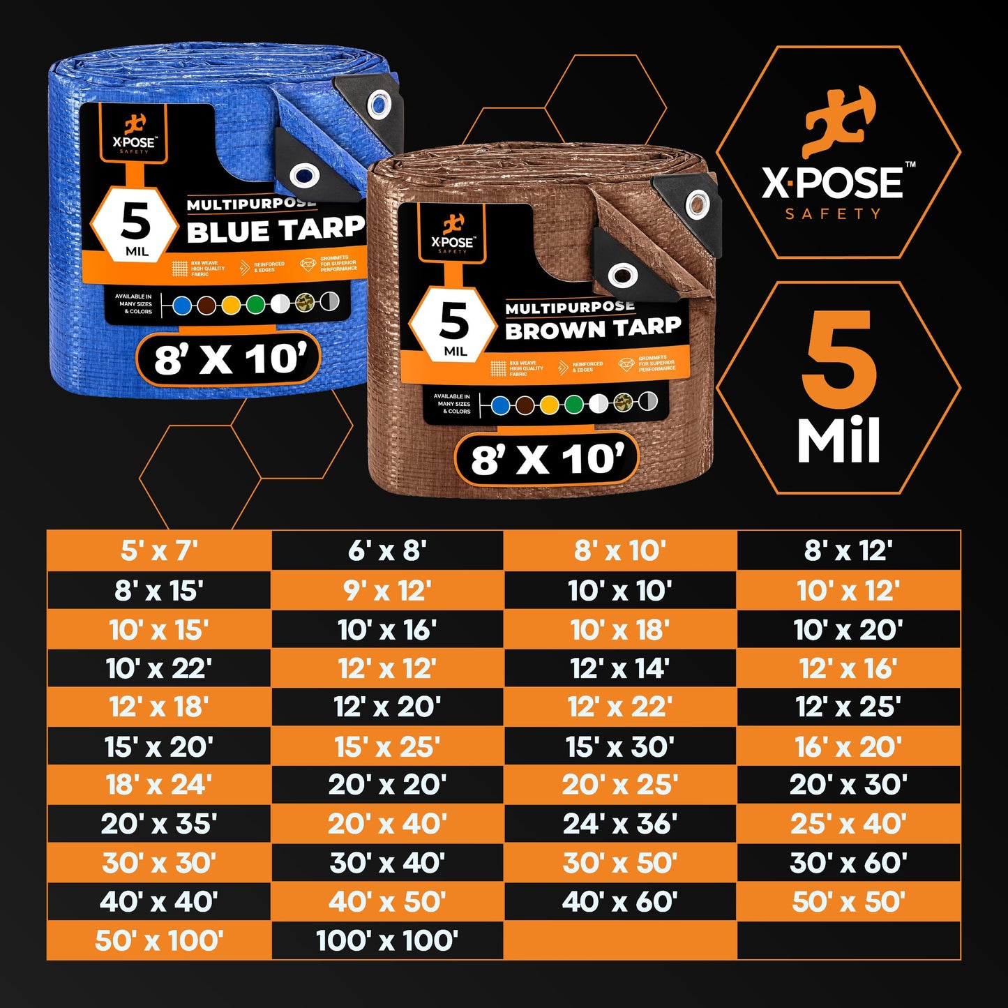 Better Blue Poly Tarp 25' x 40' - Multipurpose Protective Cover - Lightweight, Durable, Waterproof, Weather Proof - 5 Mil Thick Polyethylene - by Xpose Safety