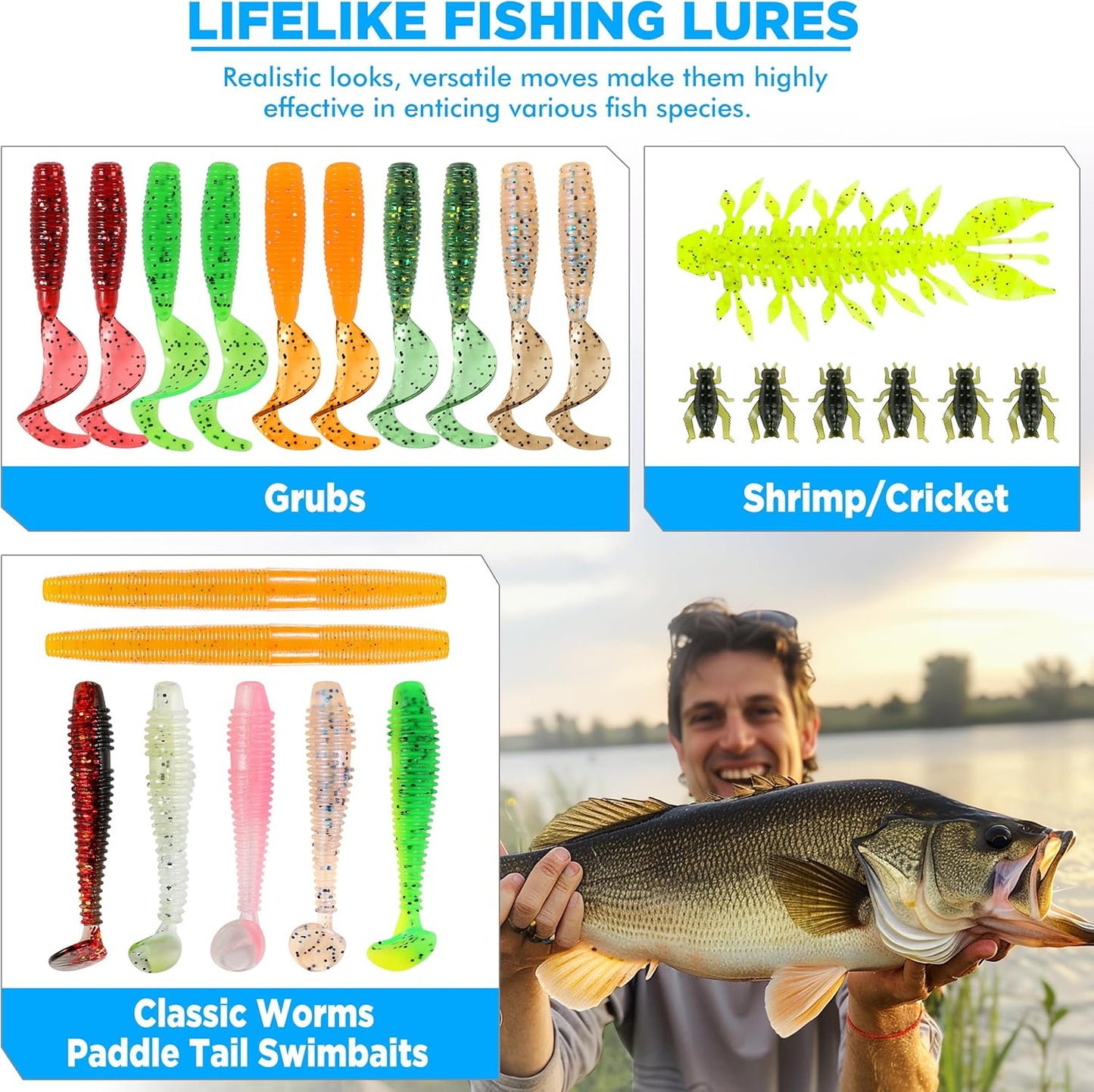 PLUSINNO Fishing Lures Kit - 137Pcs Tackle Box with Crankbaits, Hooks & Weights for Bass Fishing