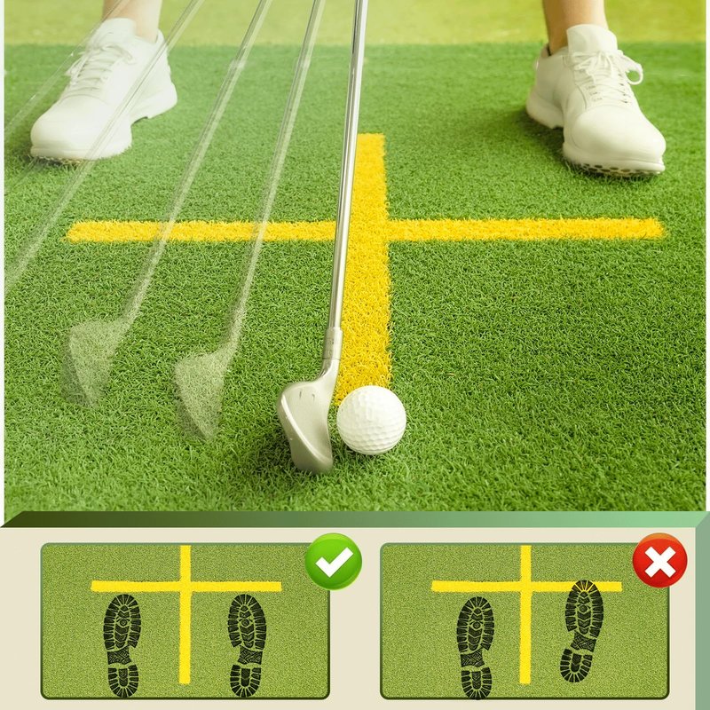 NABIYE 5x4ft Golf Hitting Mat, 26mm Thick Driving Range Practice Mat with Integrated Placement Tray, Indoor Outdoor Golf Mat Standing Guide-Line Training Aid, Ideal Gift for Golfers, Dad & Husband