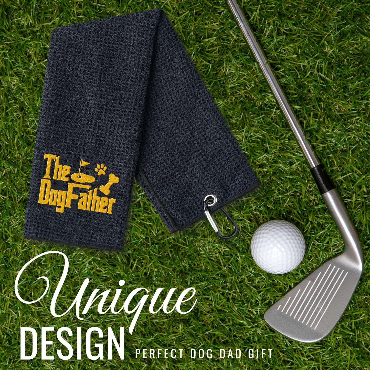CybGene Dog Dad Golf Towel, 16'x24' Microfiber, Black - Dog Dad