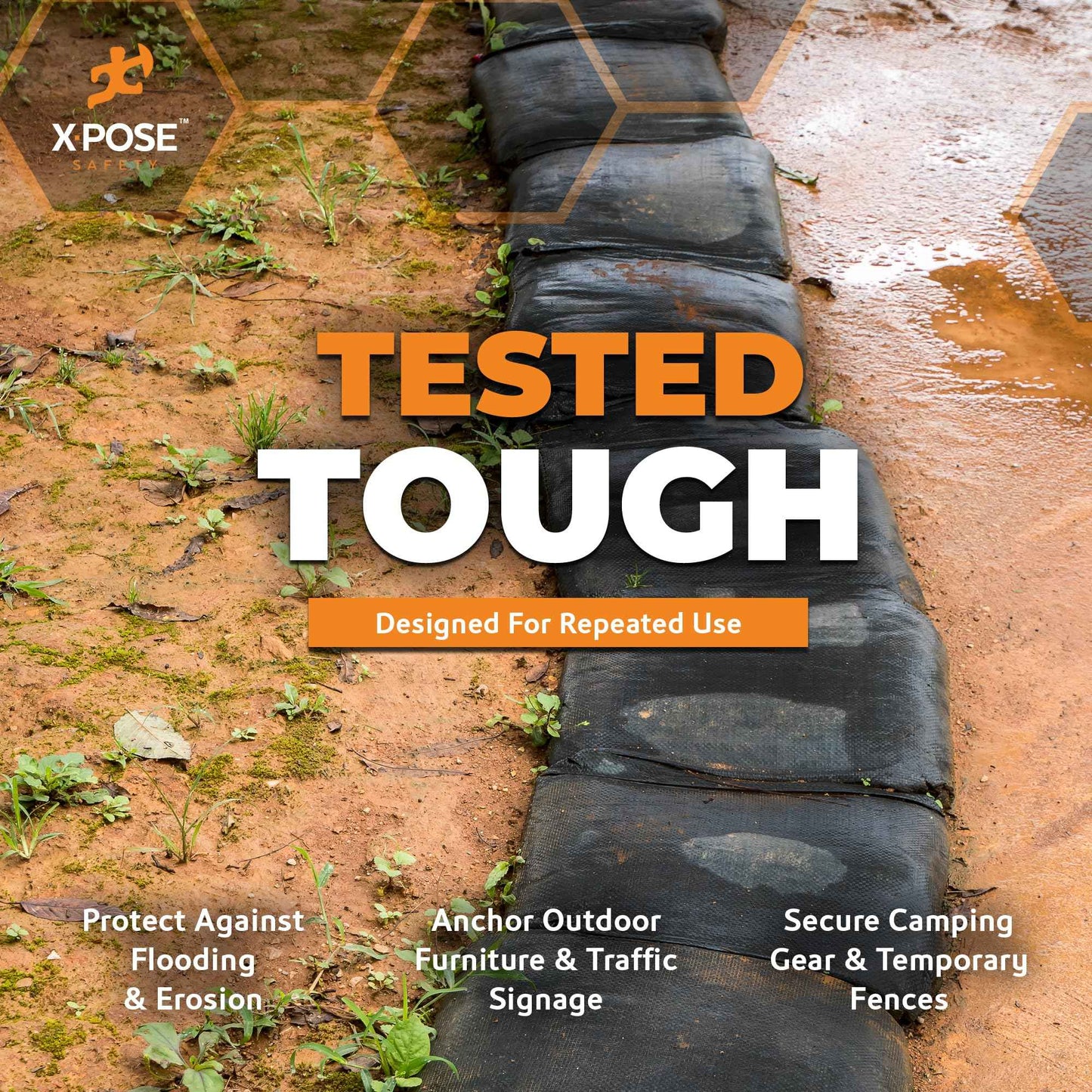 Xpose Safety Heavy Duty Sand Bags with Tie Strings – Empty Woven Polypropylene Sandbags for Hurricane Flood Protection, 100 lb Capacity, 14" x 26", Black, Pack of 100