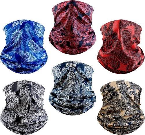 6 Pack Neck Gaiter Elastic Balaclavas Face Mask Versatile Bandana for Men Women