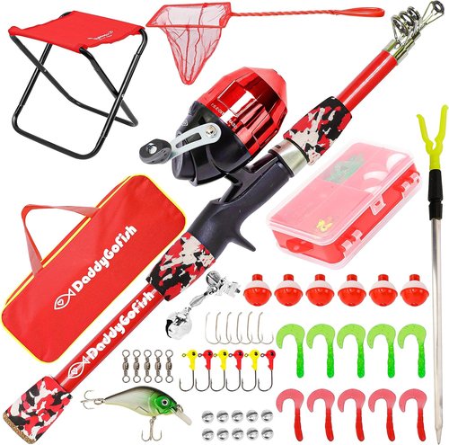 DaddyGoFish Kids Fishing Pole - Complete Rod & Reel Combo with Tackle Box - Perfect Starter Set for Young Anglers