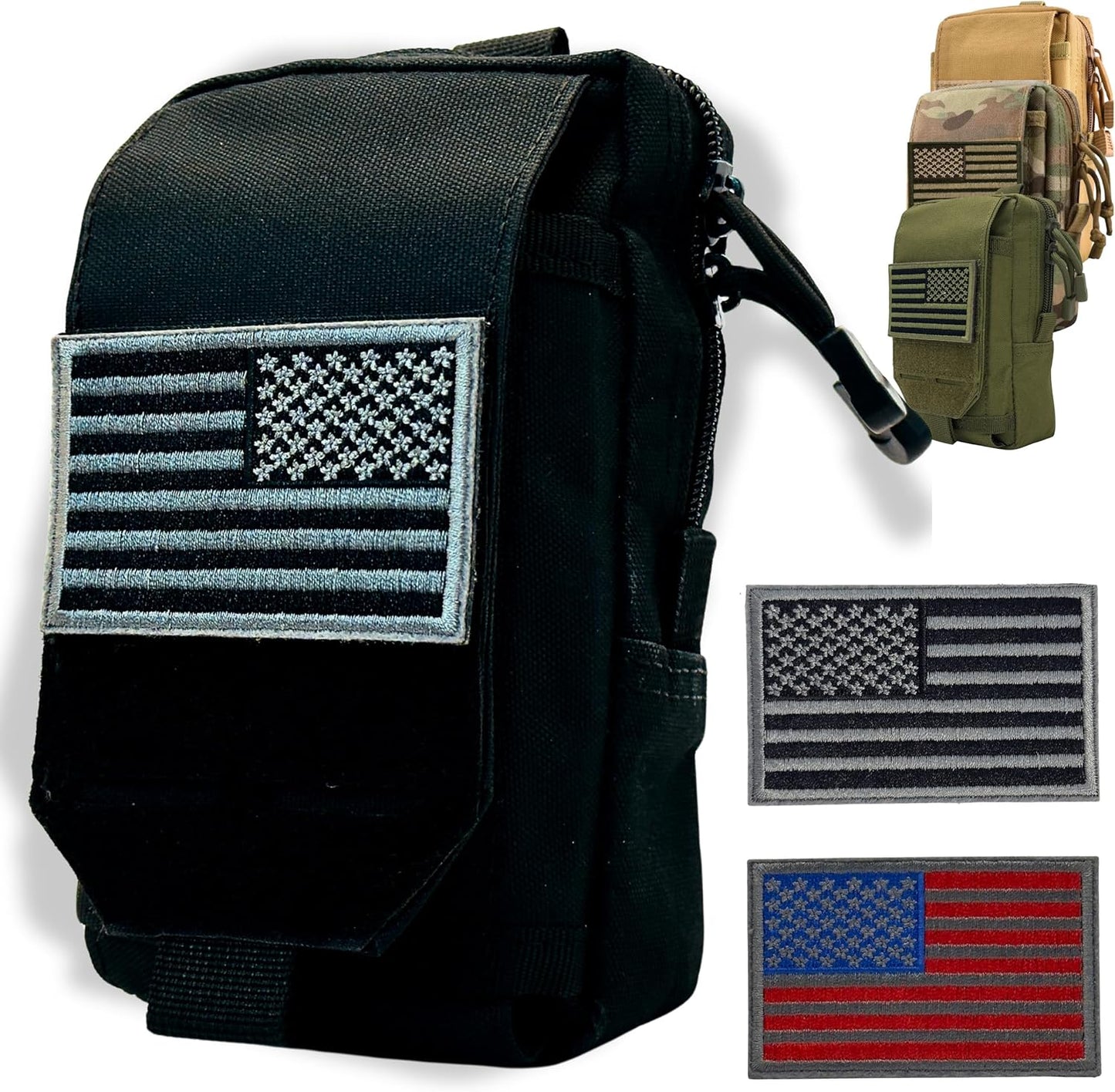Skiennix Tactical Molle Pouch - Small EDC Utility Bag with US Flag Patch | Versatile Gadget Organizer