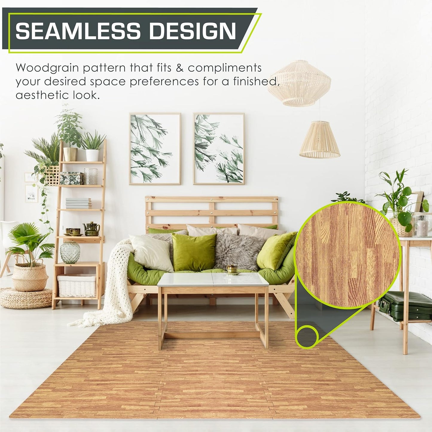 ProsourceFit Wood Grain Puzzle Mat - ½-Inch EVA Foam Interlocking Floor Tiles | 24 Sq Ft Indoor Workout & Playmat