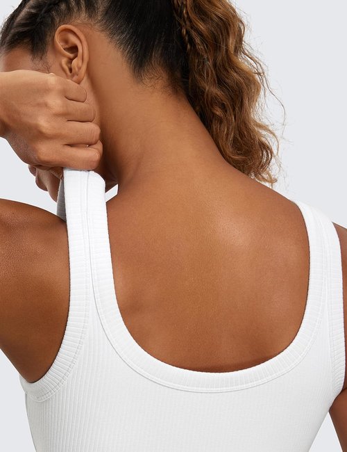 CRZ YOGA Ribbed Sports Bra - U Back Wireless Medium Impact Yoga Cami for Women