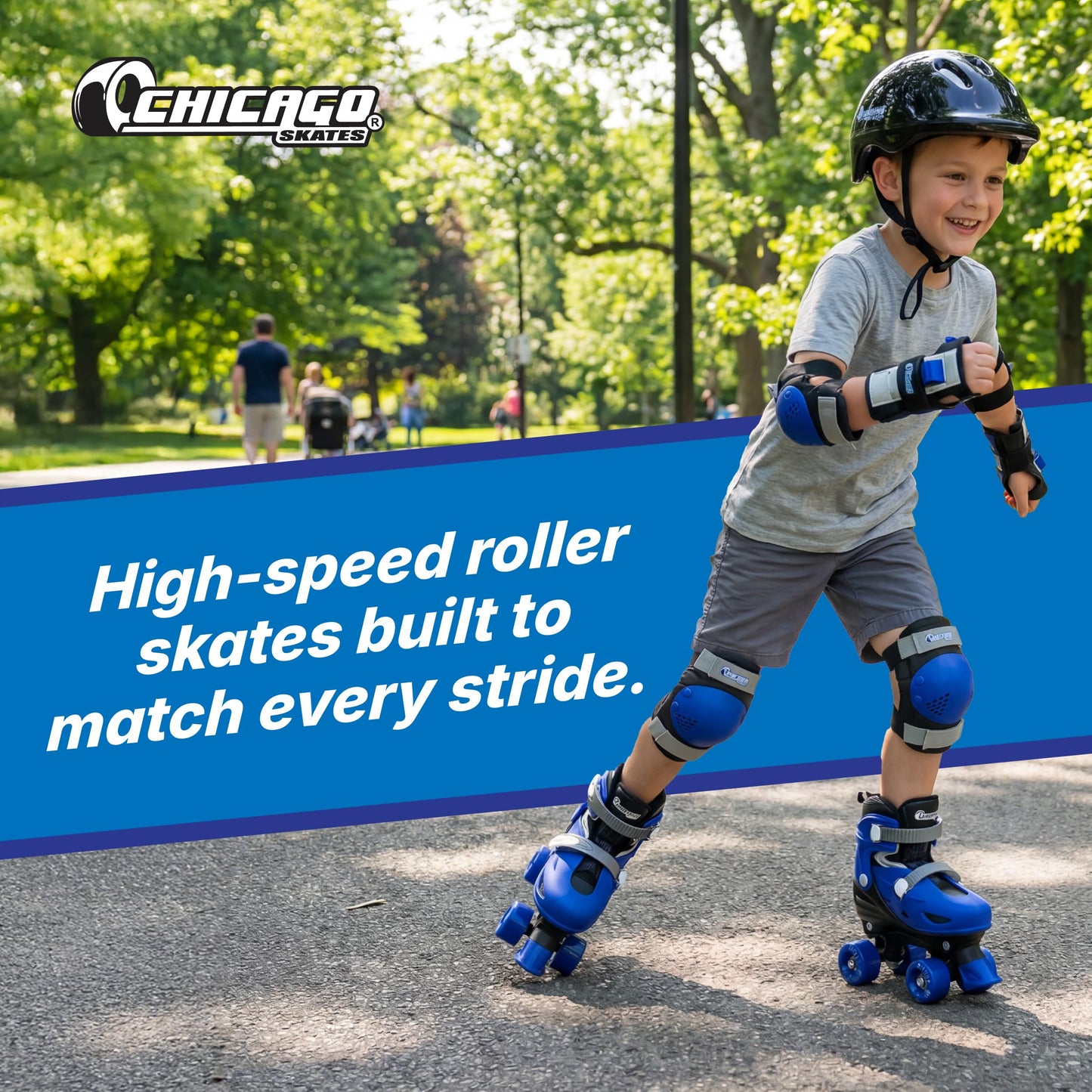 Chicago Roller Skates for Girls & Boys with Protective Gear – Helmet, Knee Pads & Wrist Guards – Durable Top Performance Indoor/Outdoor Use, Safety High Top Boot, 60mm PU Wheels with Secure Buckles