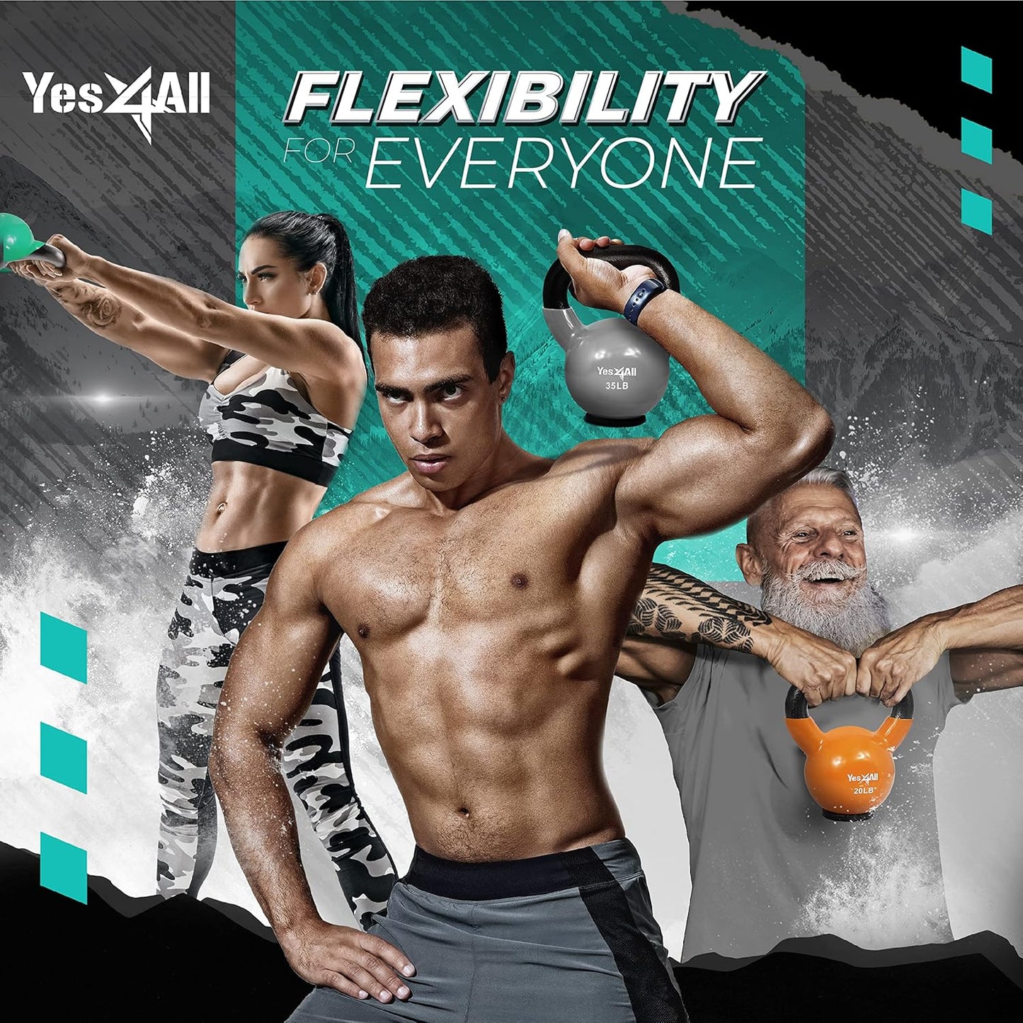 Yes4All Kettlebells - Rubber Base Strength Training Set for Women | Weights 10-65 lbs