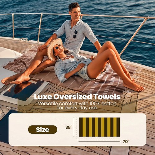 LYCIA Turkish Beach Towel Set of 6 - Oversized 100% Cotton Quick Dry & Sand Free - Multi Color 70 x 38''